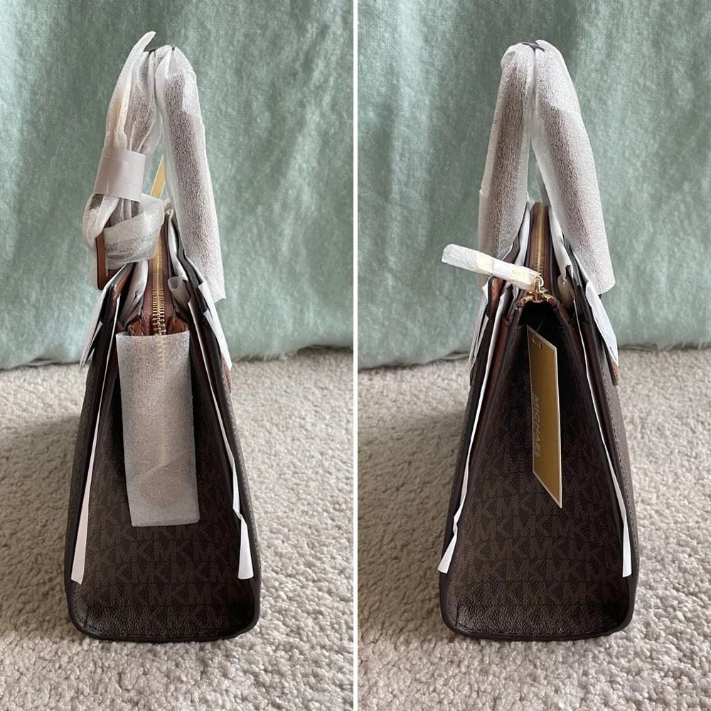 Michael Michael Kors MK Logo Sheila Medium Signature Metallic Satchel Purse